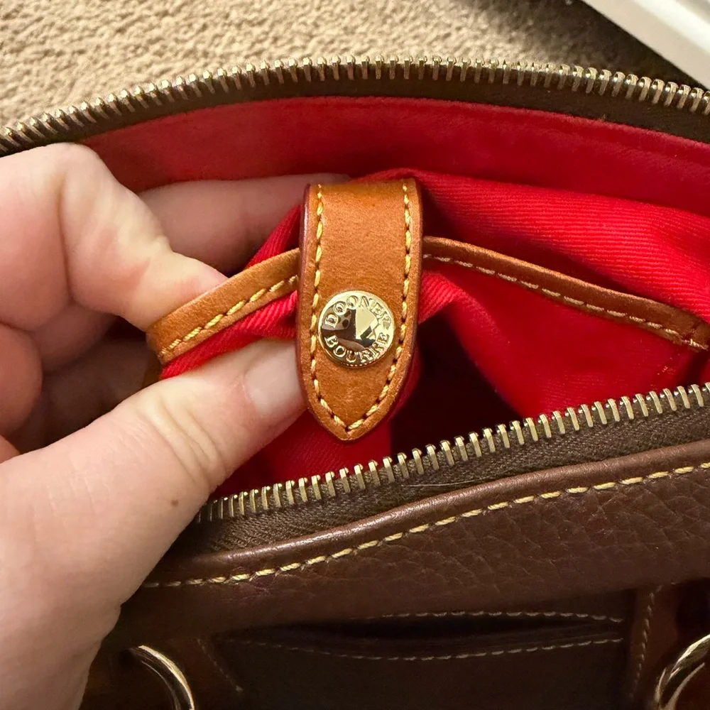 Dooney & Bourke Brown Pebble Leather Bristol Bag w/ Red Lining EUC!!! - Picture 9 of 12